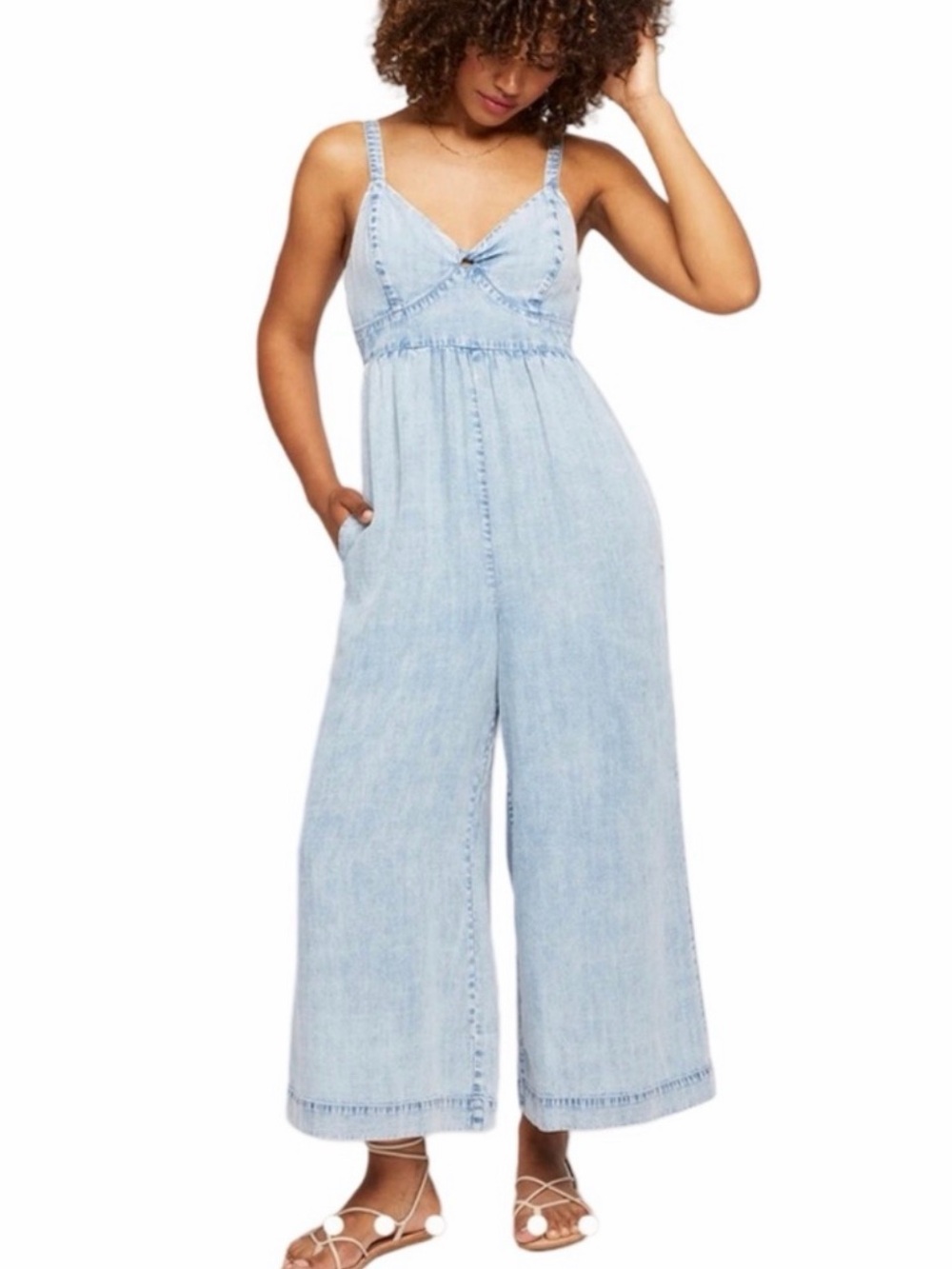 Light Wash Denim Wide-Leg Jumpsuit